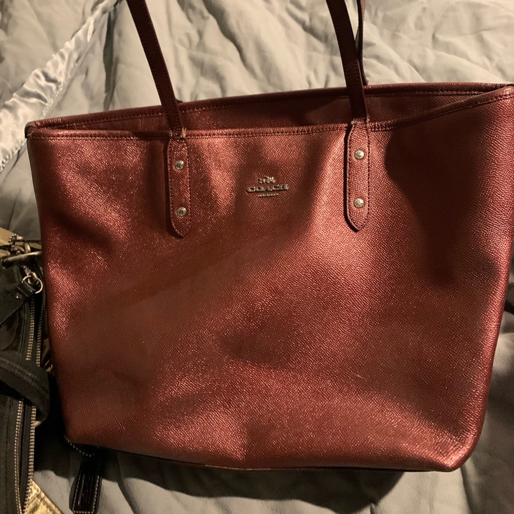 Coach purse, metallic red